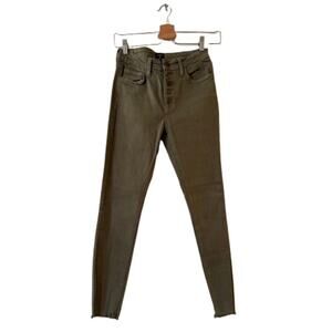 Just Black Women's High Rise Frayed Hem Skinny Jeans 26 Khaki Button Fly Cropped